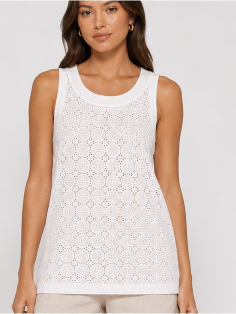 Women's Red Herring Dress tunic euro 42 medium White Sleeveless lace embroidere